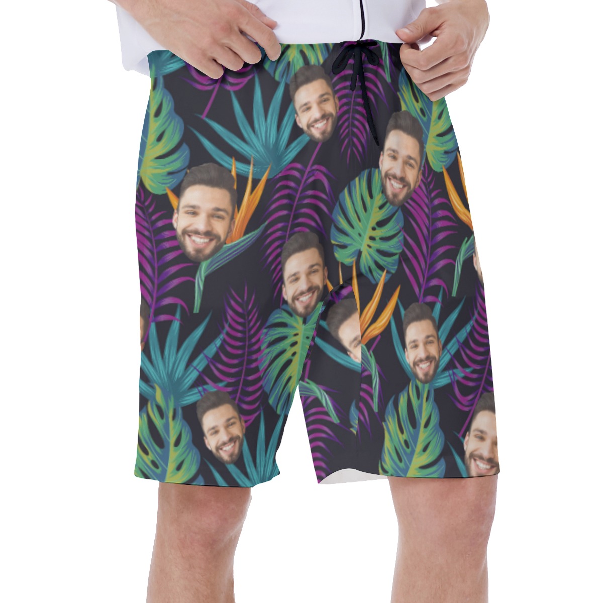 Custom Face Swim Trunk, Purple Hawaiian Leaves
