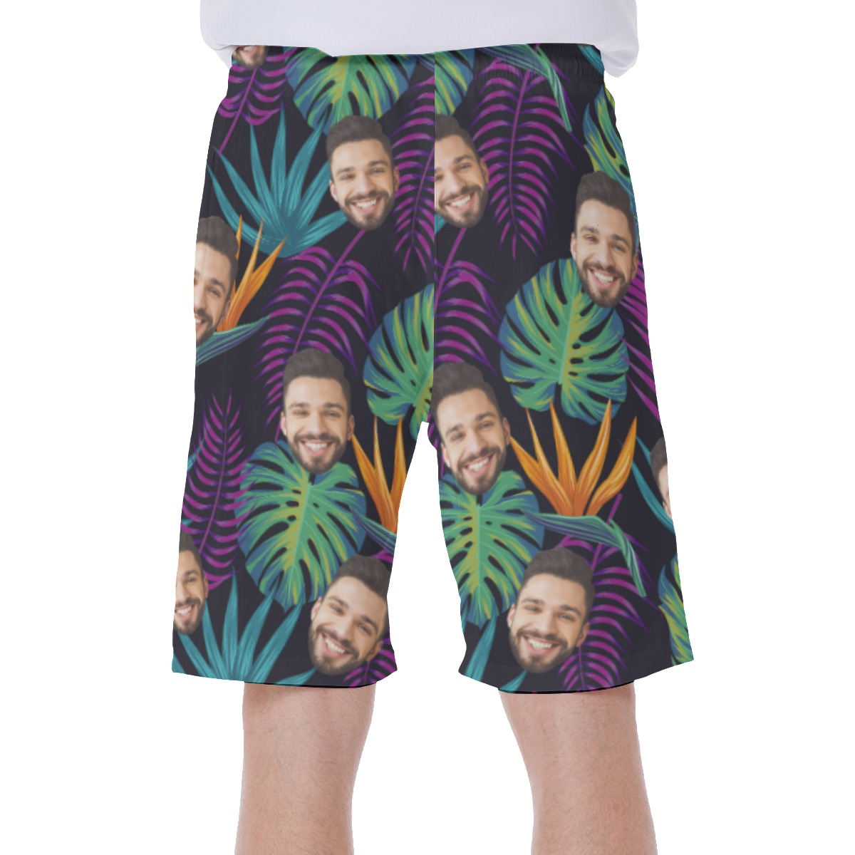 Custom Face Swim Trunk, Purple Hawaiian Leaves