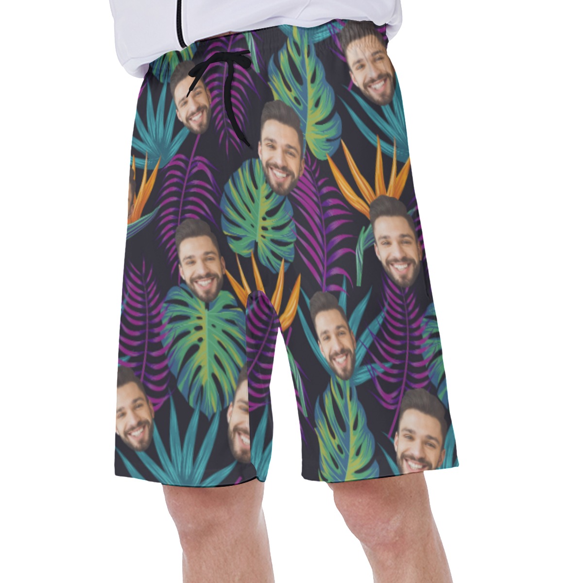 Custom Face Swim Trunk, Purple Hawaiian Leaves