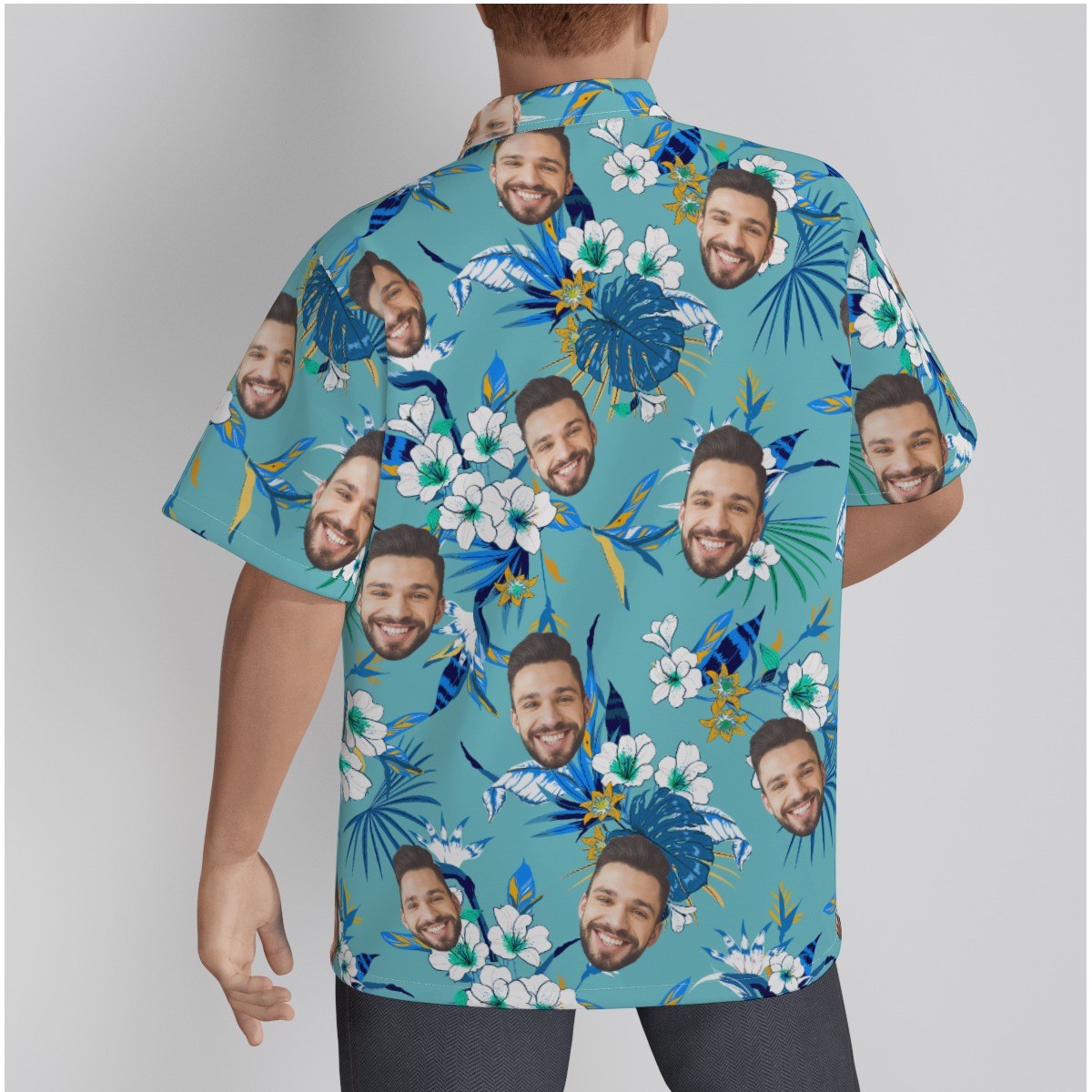 Funny Custom Face Blue Hawaiian Shirt For Men