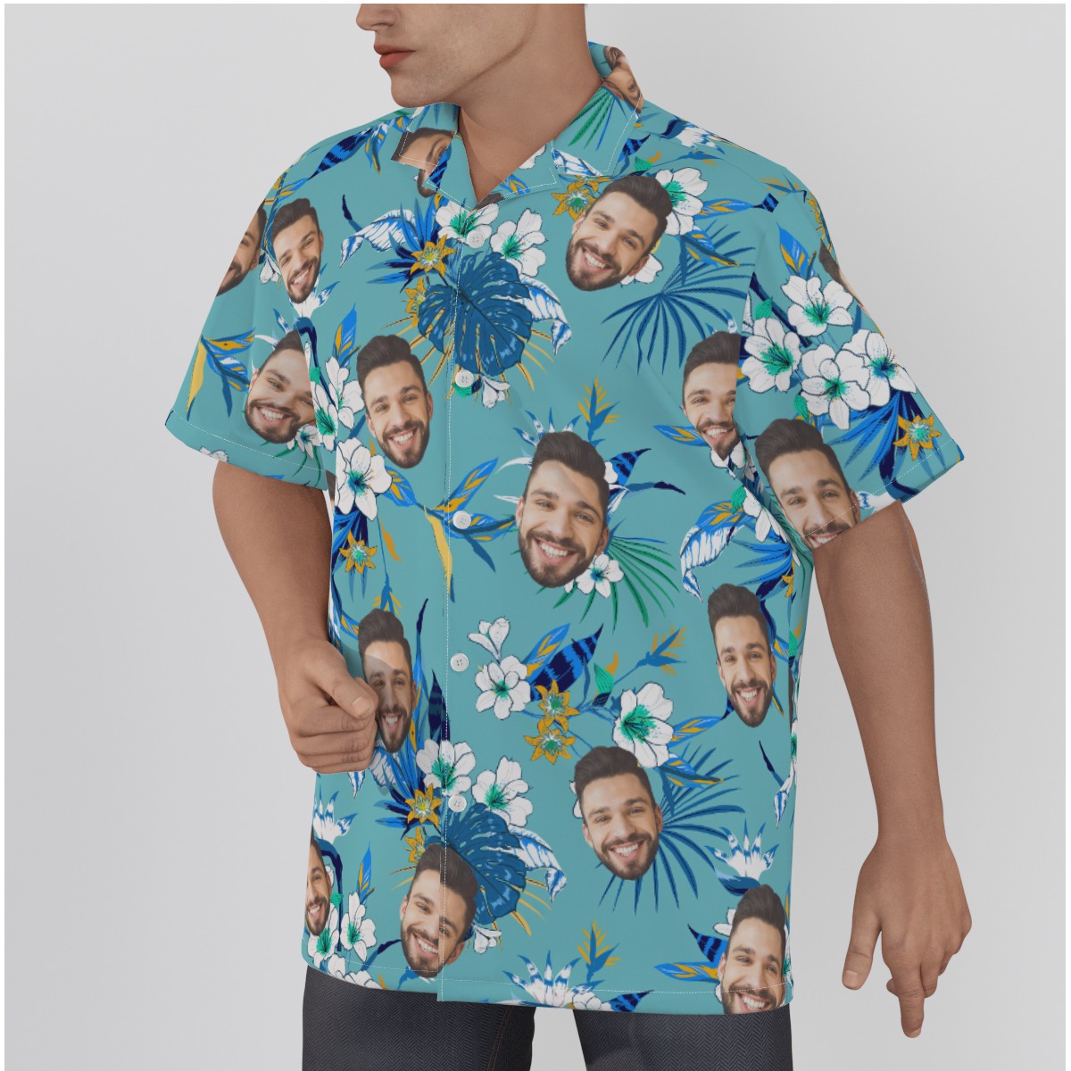 Funny Custom Face Blue Hawaiian Shirt For Men