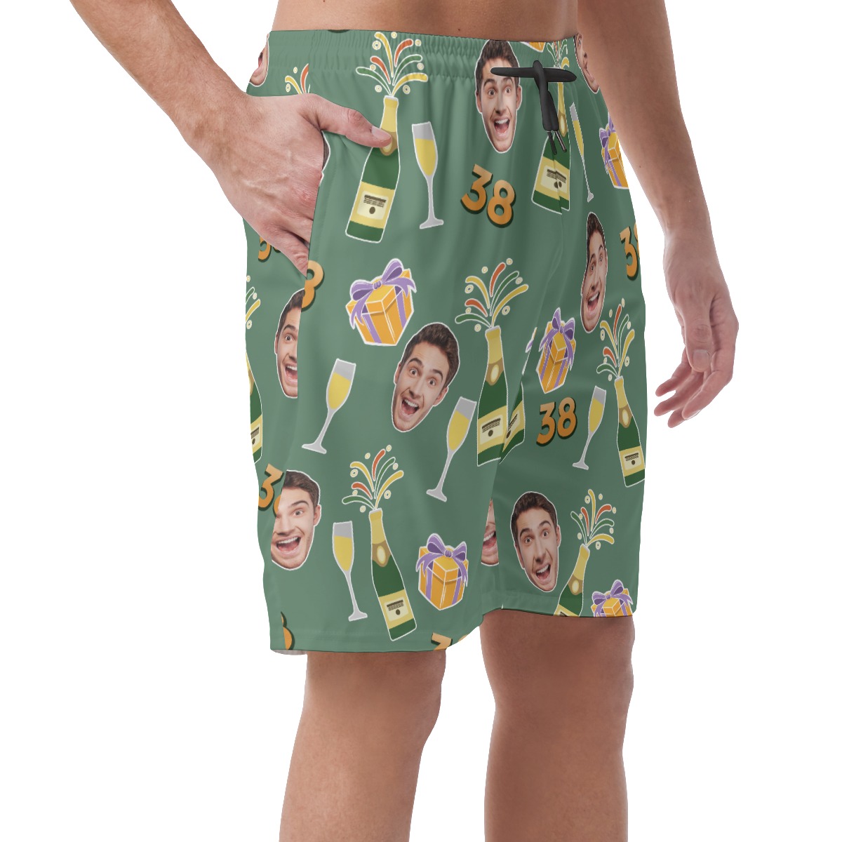 Custom Face And Age Birthday Hawaiian Summer Shorts For Men