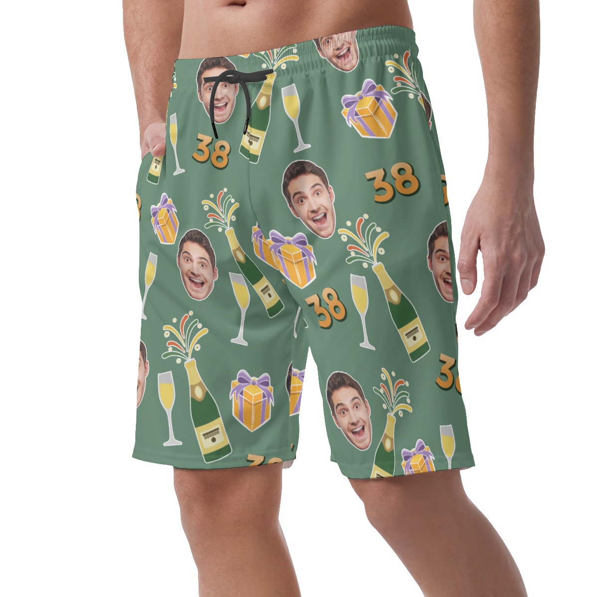 Custom Face And Age Birthday Hawaiian Summer Shorts For Men