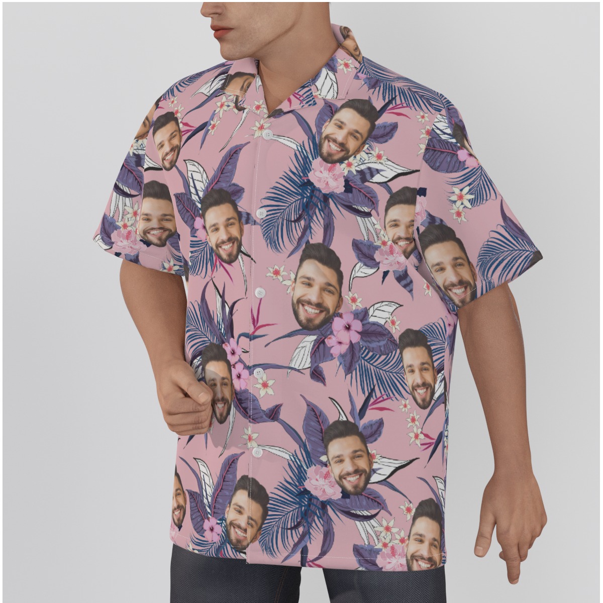 Pink Custom Face Men's Hawaiian Shirt