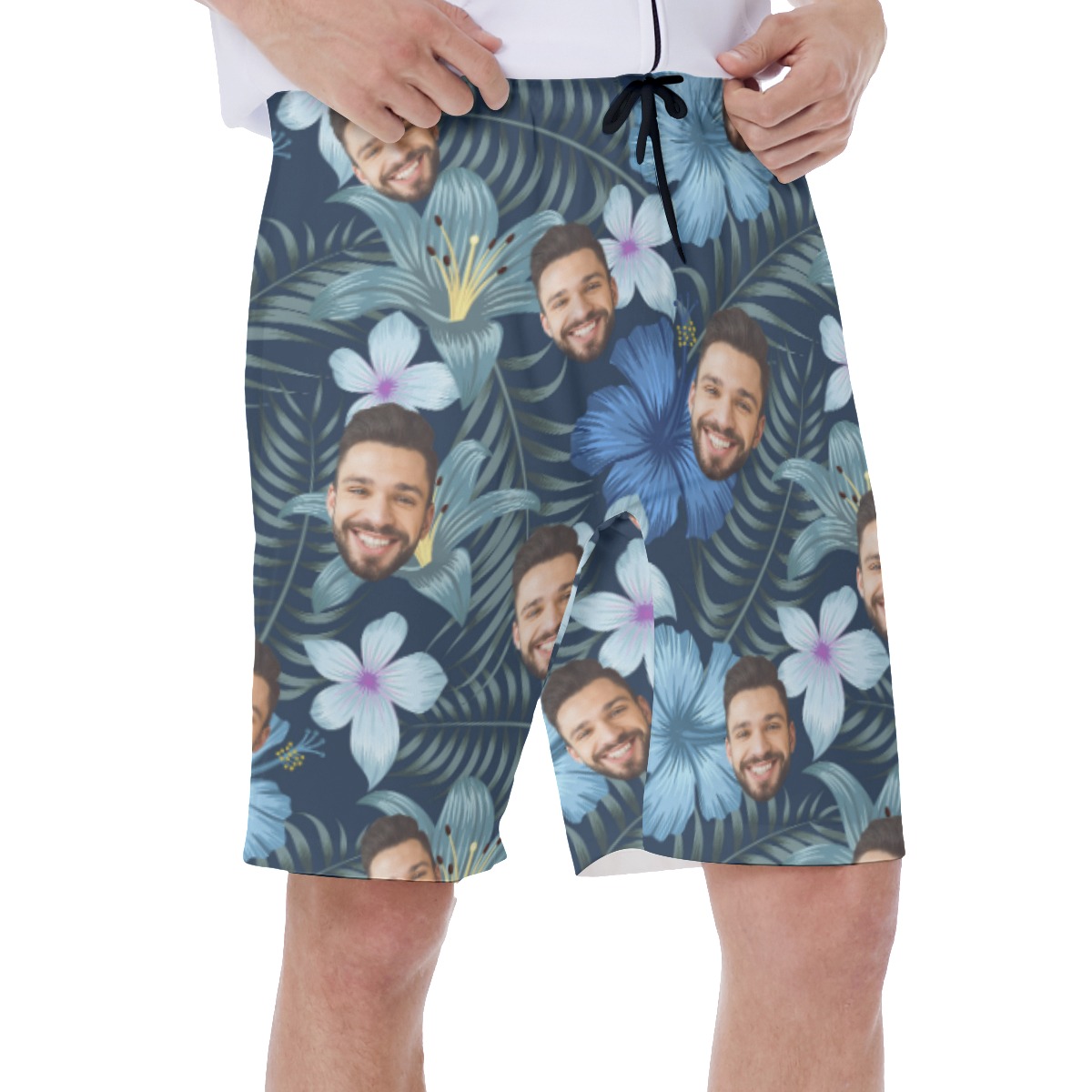 Funny Custom Face Floral Swim Trunks For Men