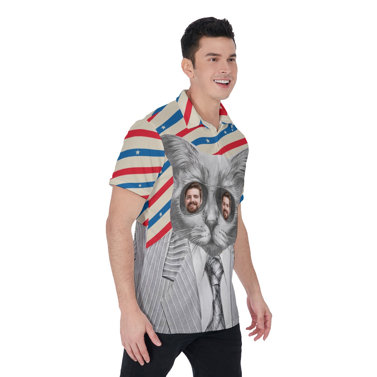 Funny Custom Face With Cat Hawaiian Polo Shirt