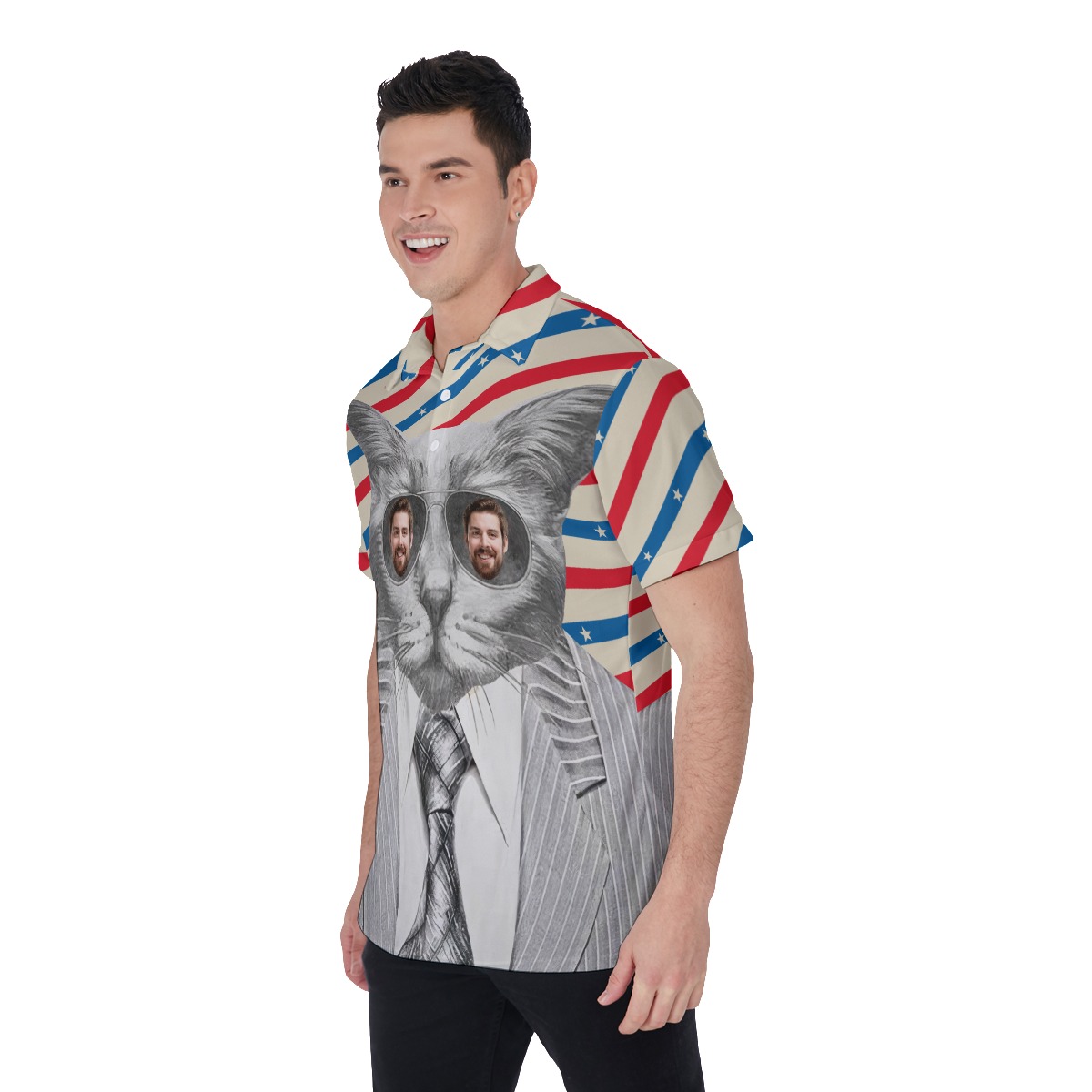 Funny Custom Face With Cat Hawaiian Polo Shirt