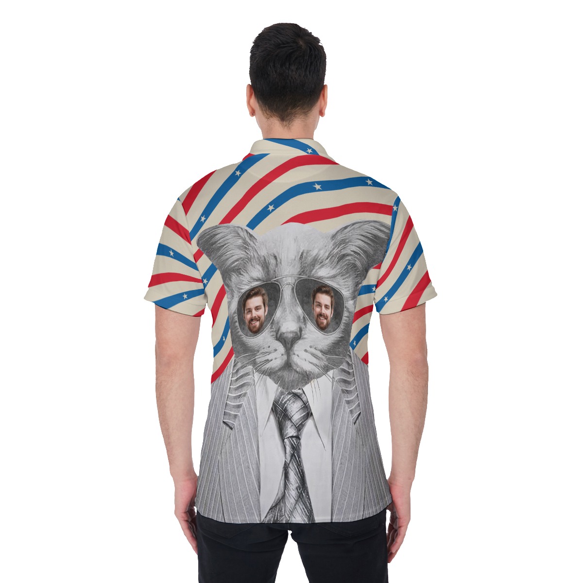 Funny Custom Face With Cat Hawaiian Polo Shirt