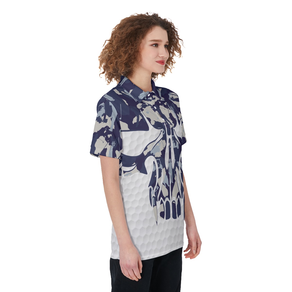 Women's Blue Skull Golf Shirt