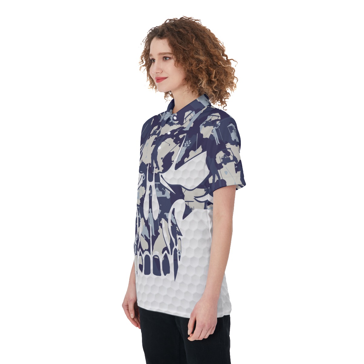 Women's Blue Skull Golf Shirt