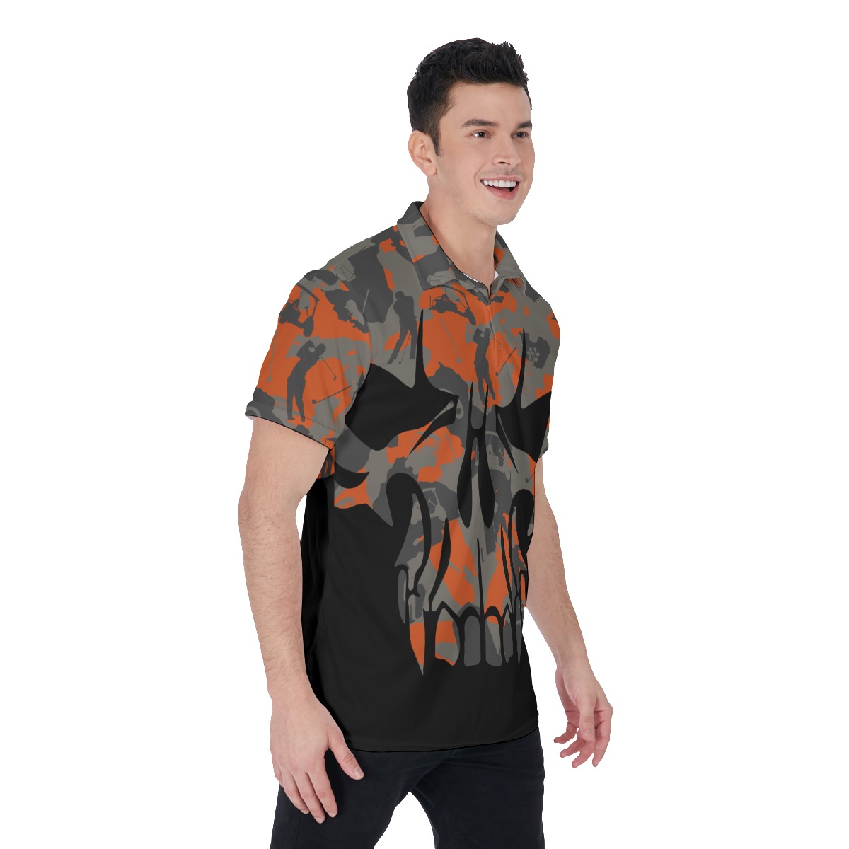 Camo Skull Black Men's Golf Shirt