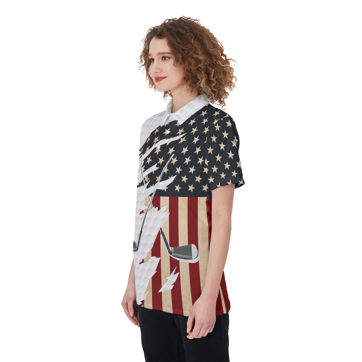 Women's Vintage American Flag Golf Shirt