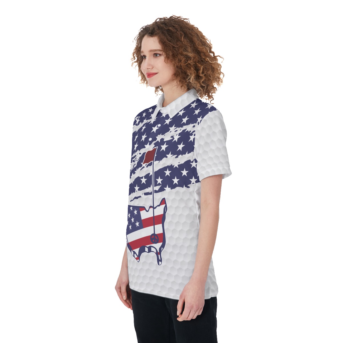 Funny American Flag Golf Shirt For Women