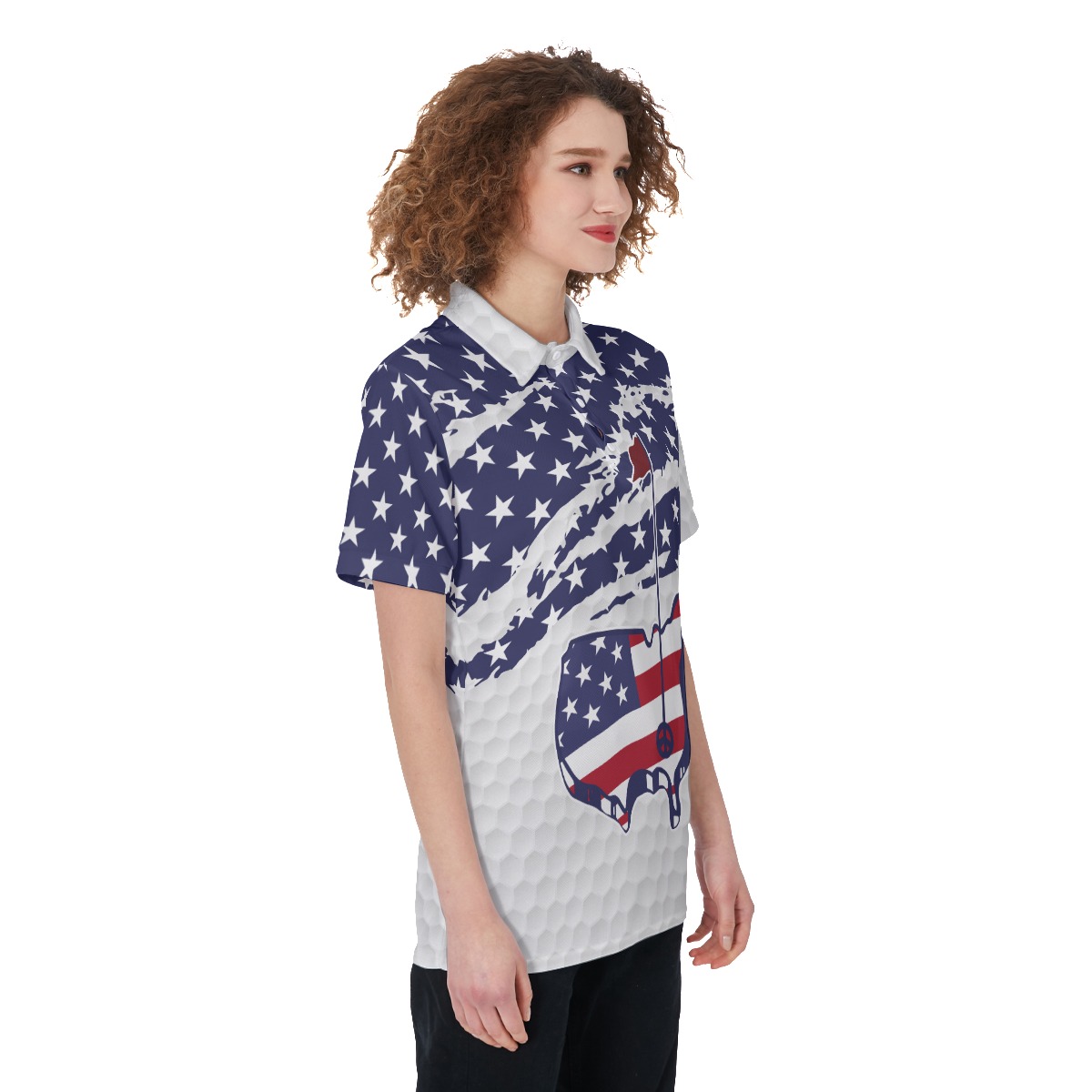 Funny American Flag Golf Shirt For Women