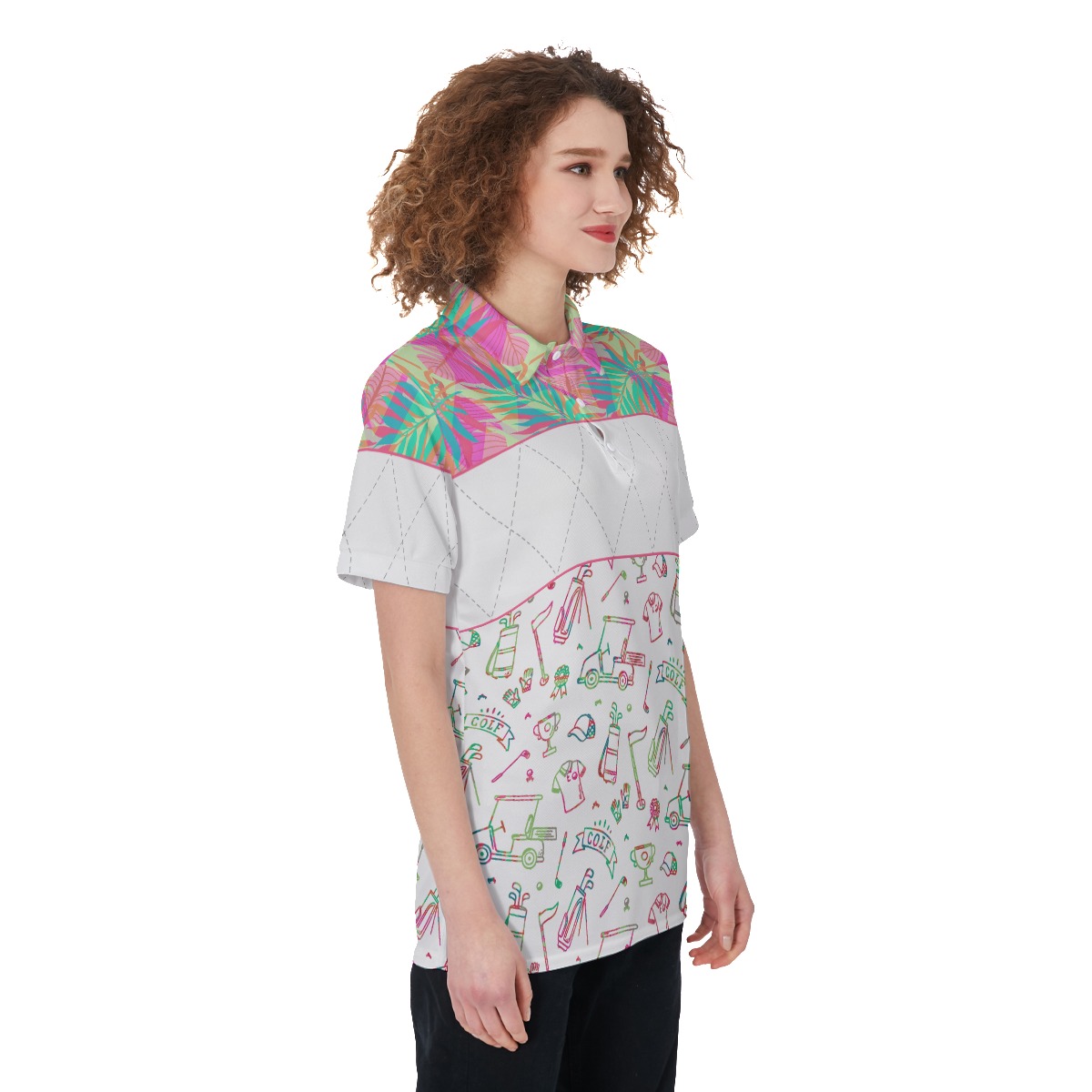 Golf Patterns Floral Women's Hawaiian Polo Shirt