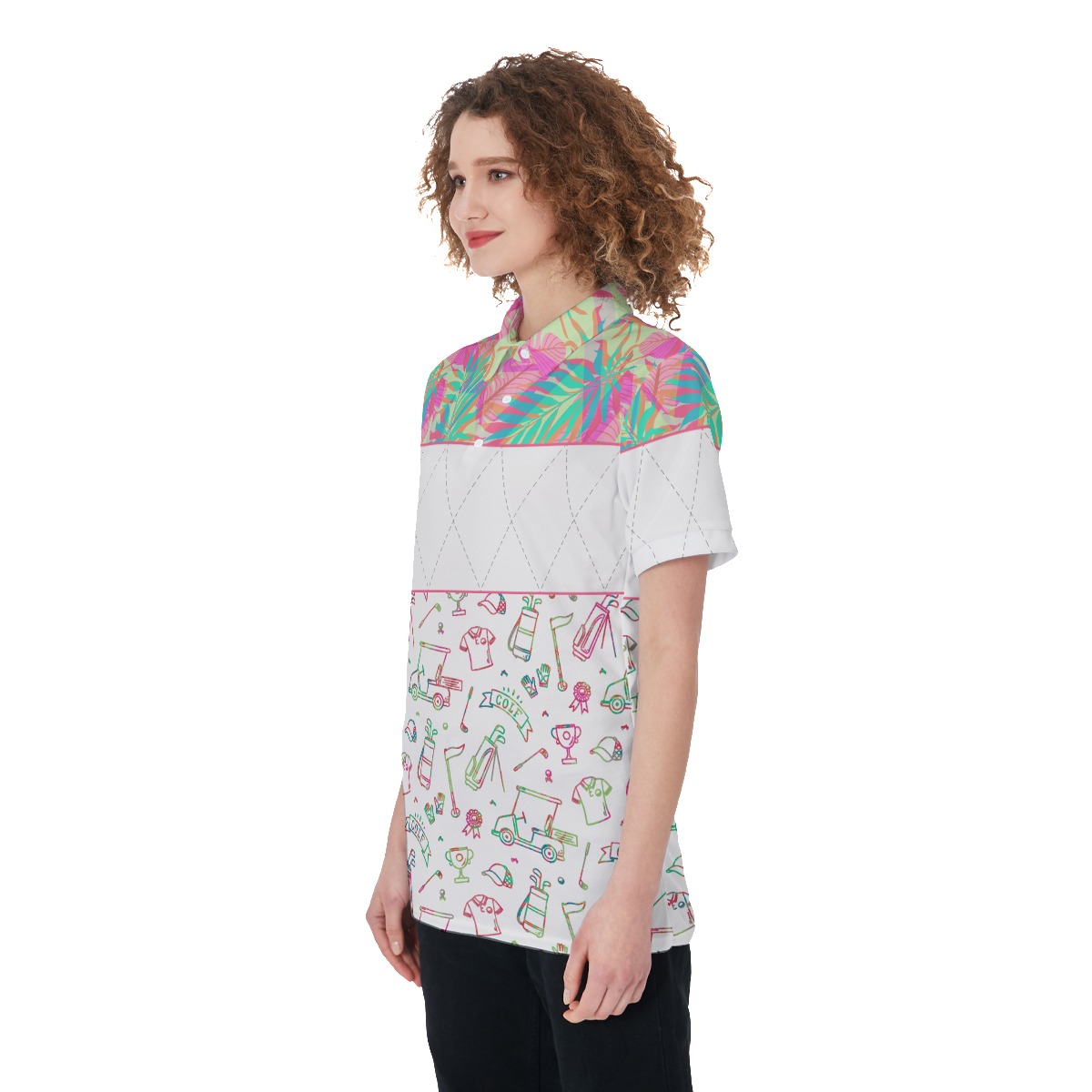 Golf Patterns Floral Women's Hawaiian Polo Shirt