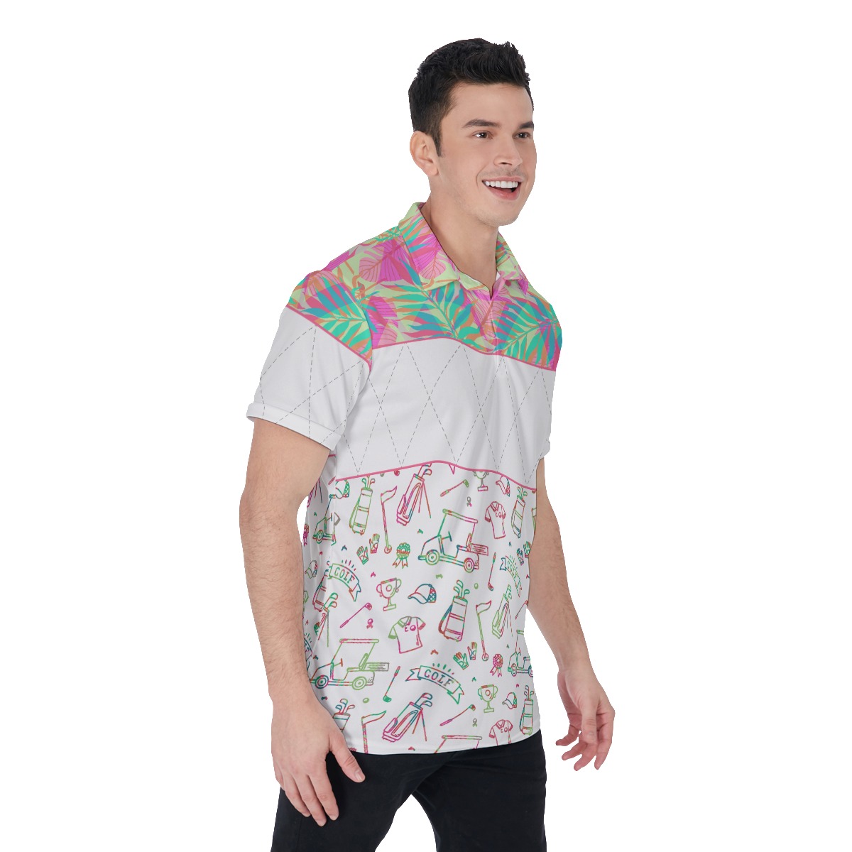 Golf Patterns Floral Hawaiian Polo Shirt For Men
