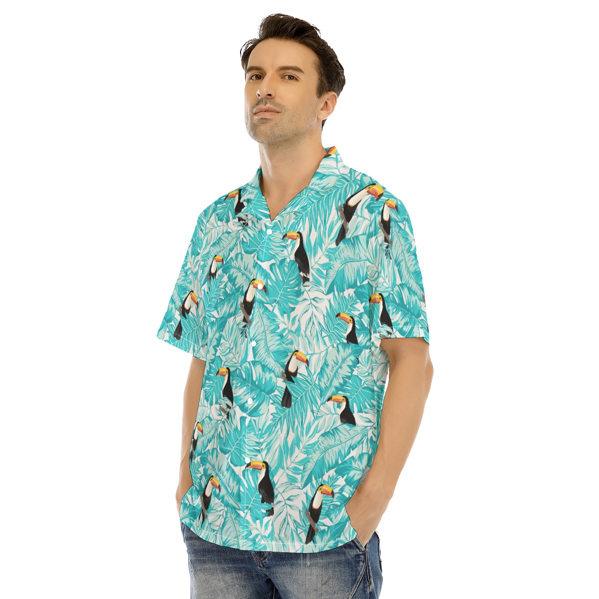 Toucans Tropical Leaves Men's Hawaiian Shirt