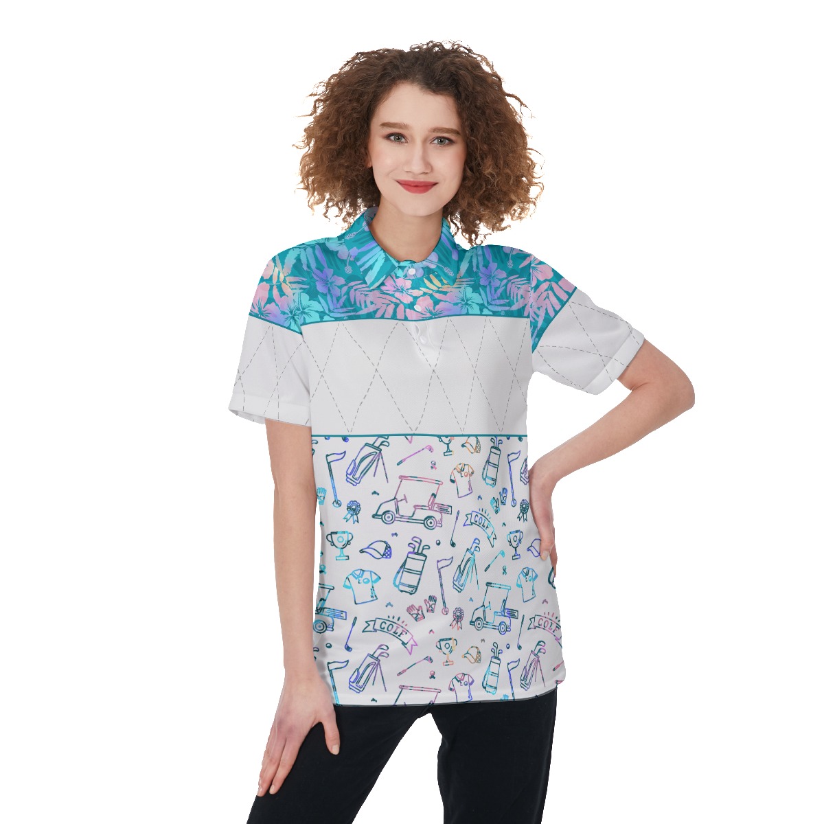Women's Golf Patterns Floral Polo Shirt - variant image 1