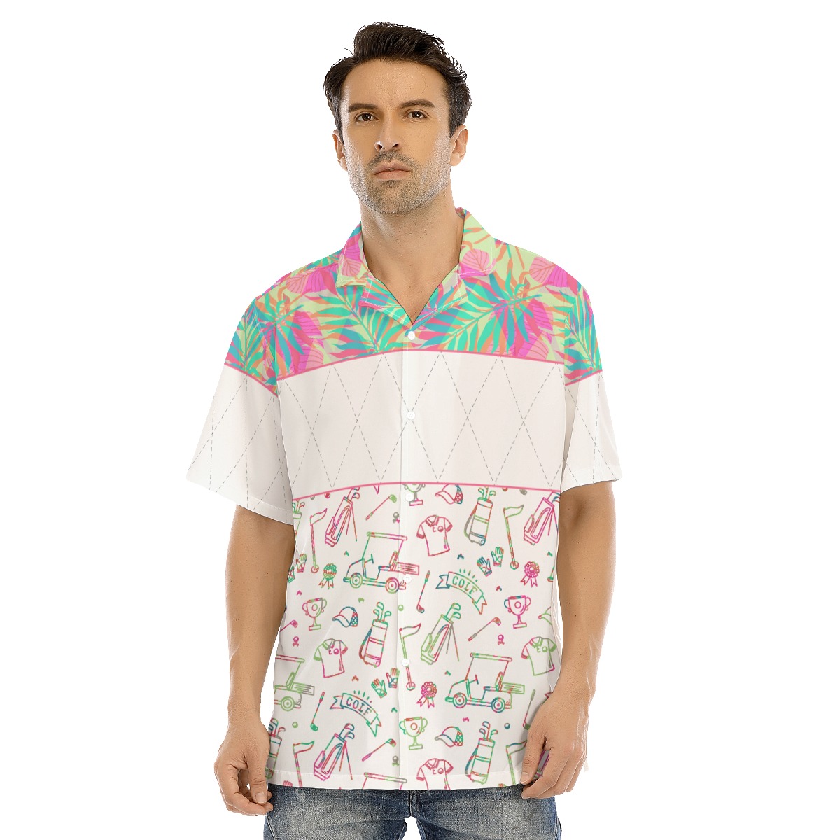 Floral Golf Patterns Pink And White Hawaiian Shirt - variant image 1