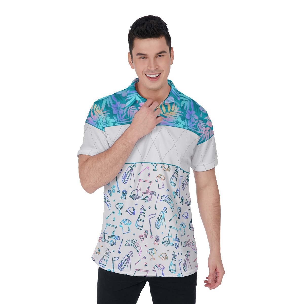 Golf Patterns Floral Men's Hawaiian Polo Shirt - variant image 1