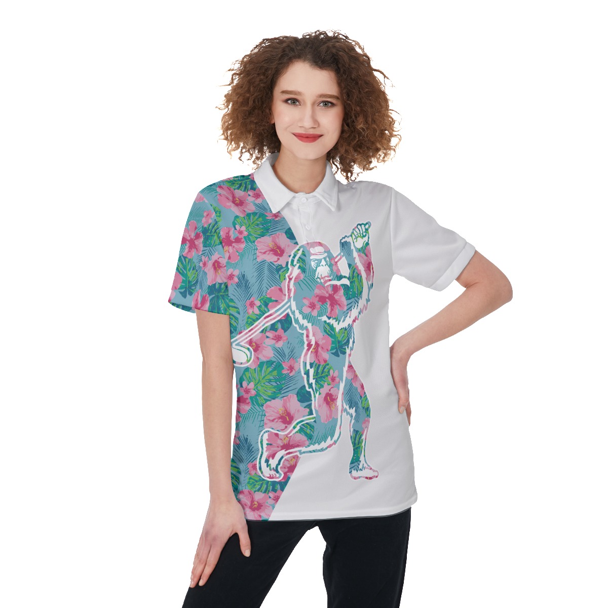 Women's Bigfoot Playing Golf Polo Shirt - variant image 1