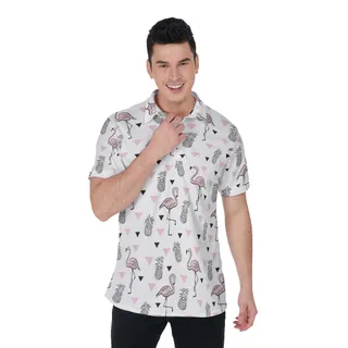 Men's Flamingo Pineapple White Golf Shirt