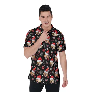 Men's Cool Custom Christmas Polo Hawaiian Shirt With Dog Face