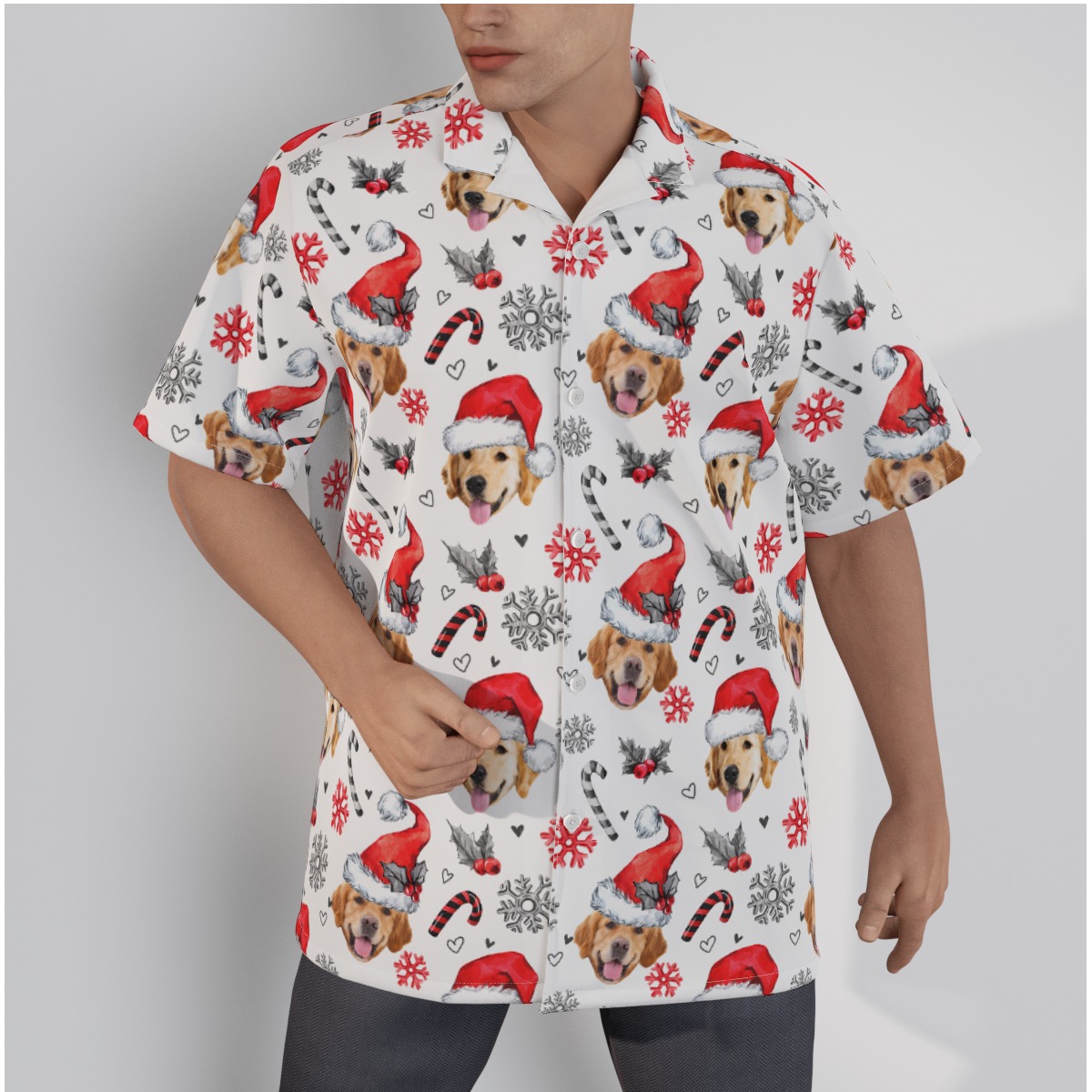 Men's Unique Custom Christmas Hawaiian Shirt With Dog Face - variant image 1