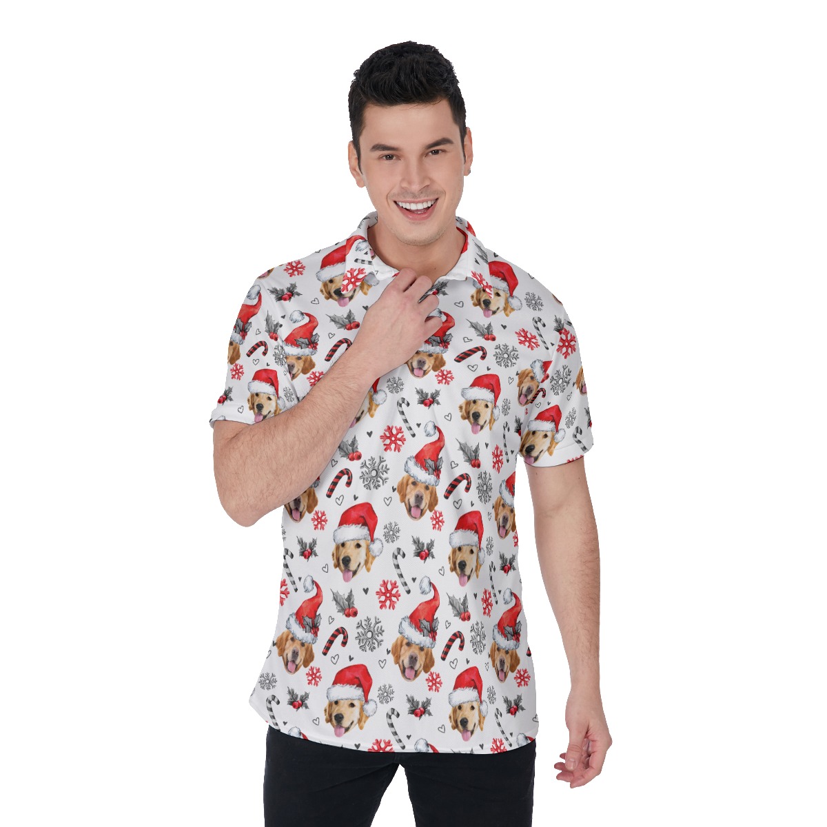 Men's Funny Custom Christmas Polo Hawaiian Shirt With Dog Face - variant image 1