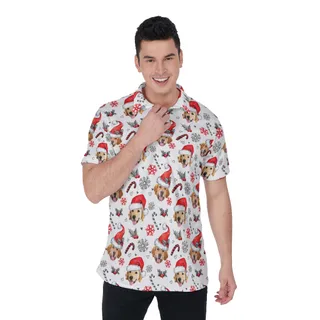 Men's Funny Custom Christmas Polo Hawaiian Shirt With Dog Face