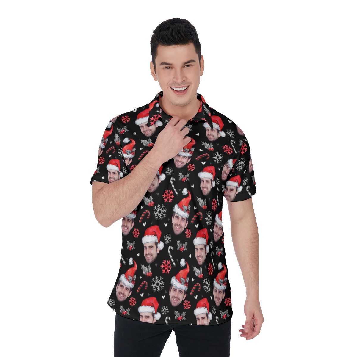 Cool Black Custom Christmas Polo Hawaiian Shirt For Men - variant image 1