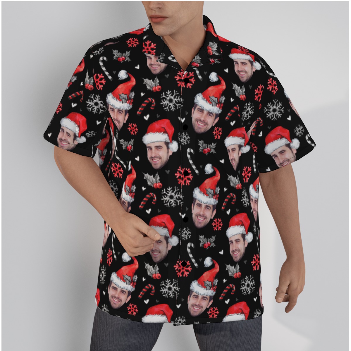 Men's Funny Custom Face Christmas Black Hawaiian Shirt - variant image 1