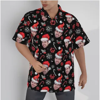 Men's Funny Custom Face Christmas Black Hawaiian Shirt