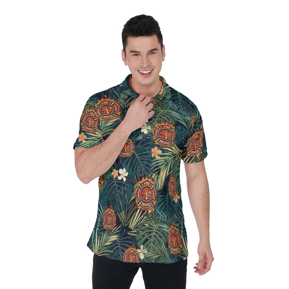 Cool Firefighter Polo Hawaiian Shirt For Men - variant image 1
