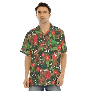 Men's Funny Bigfoot With Santa Hawaiian Shirt