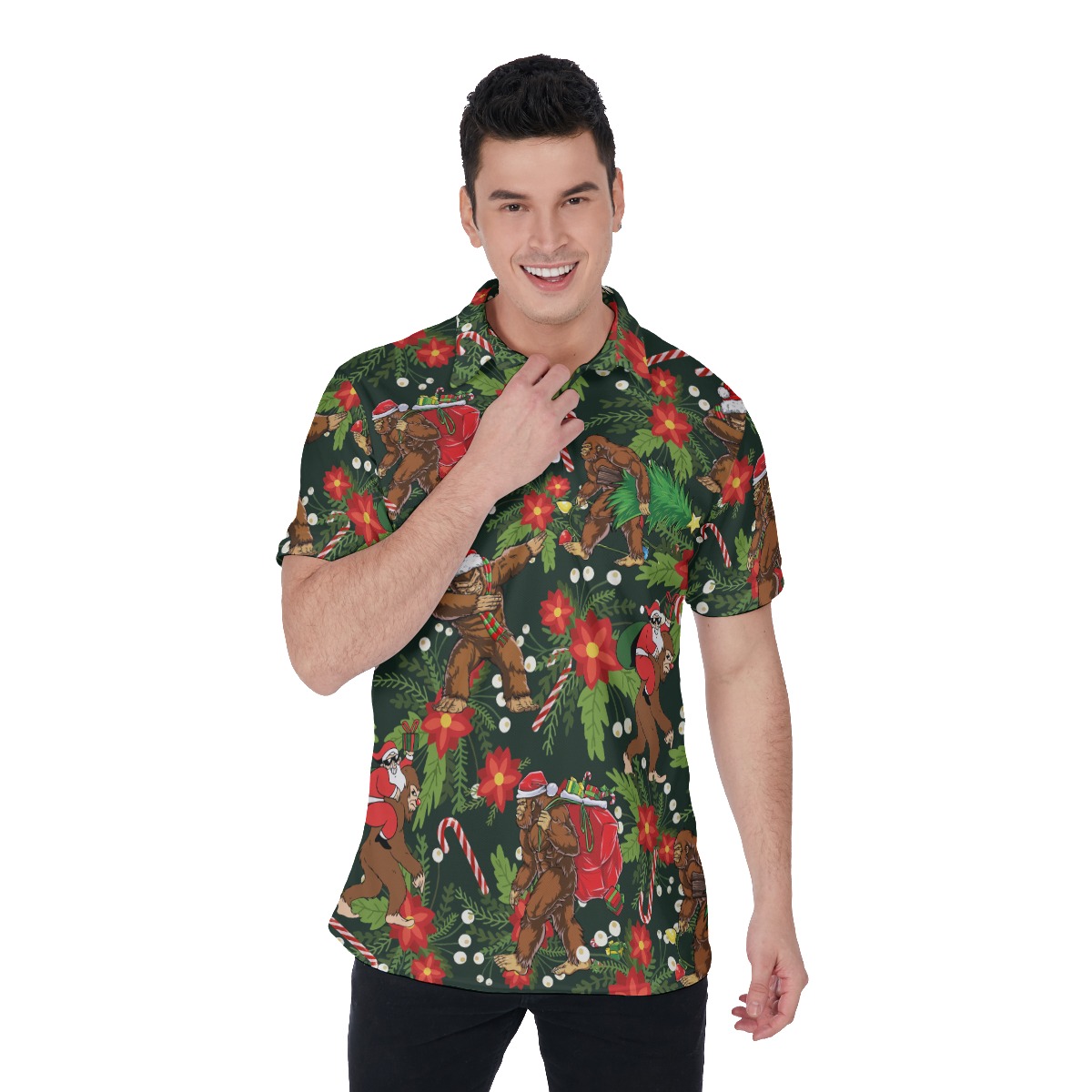 Men's Cool Bigfoot Christmas Polo Hawaiian Shirt - variant image 1