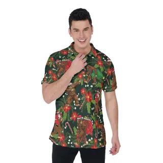 Men's Cool Bigfoot Christmas Polo Hawaiian Shirt