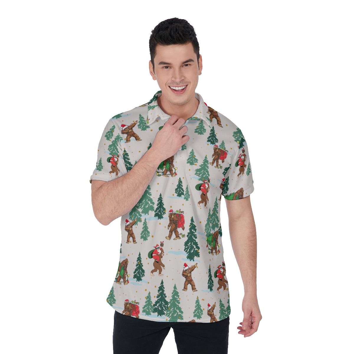 Men's Funny Bigfoot And Santa Christmas Polo Hawaiian Shirt - variant image 1