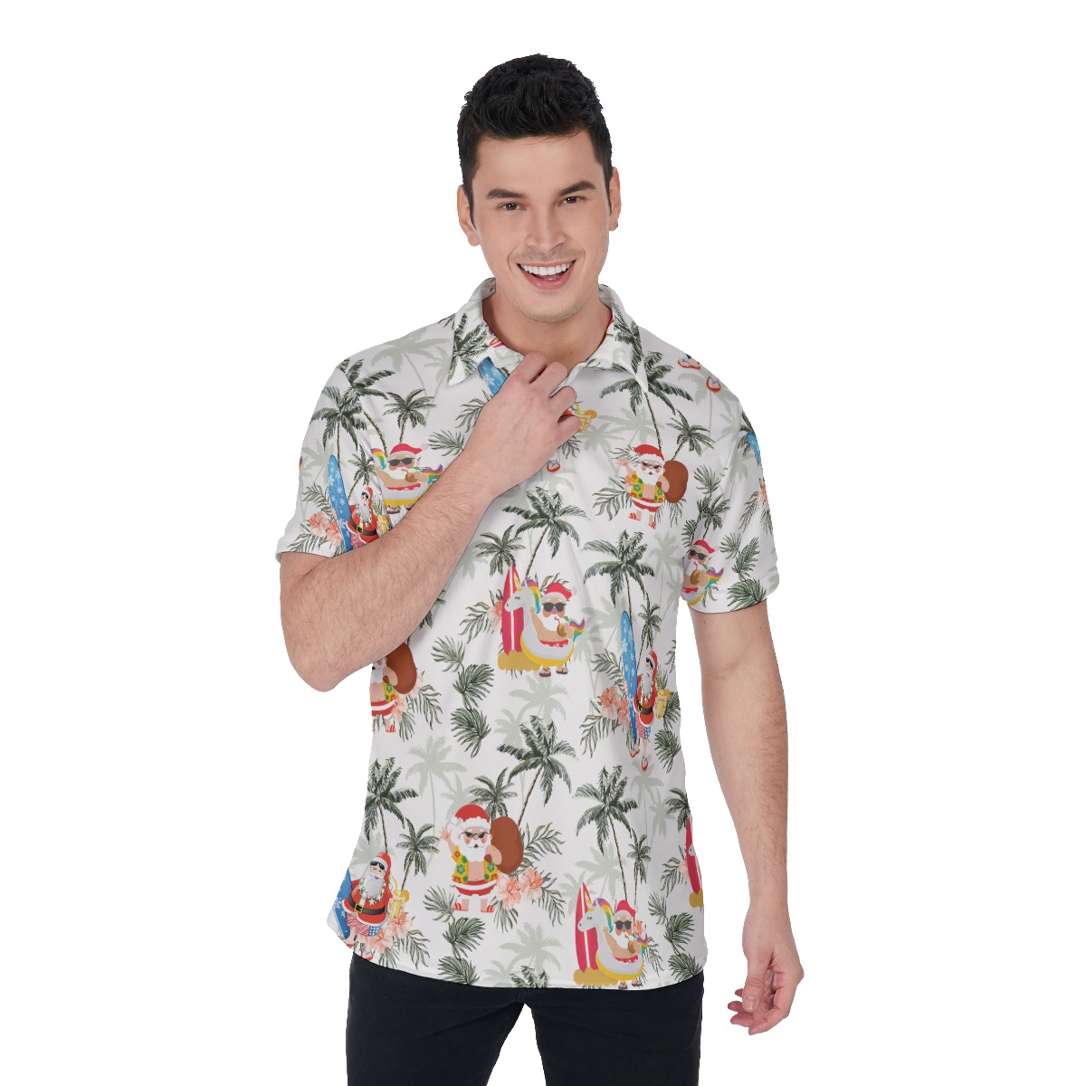 Men's Tropical Christmas Santa Polo Hawaiian Shirt - variant image 1
