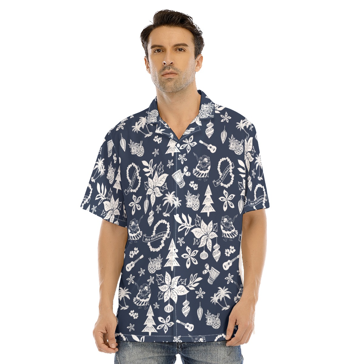 Men's Merry Christmas Blue Hawaiian Shirt - variant image 1