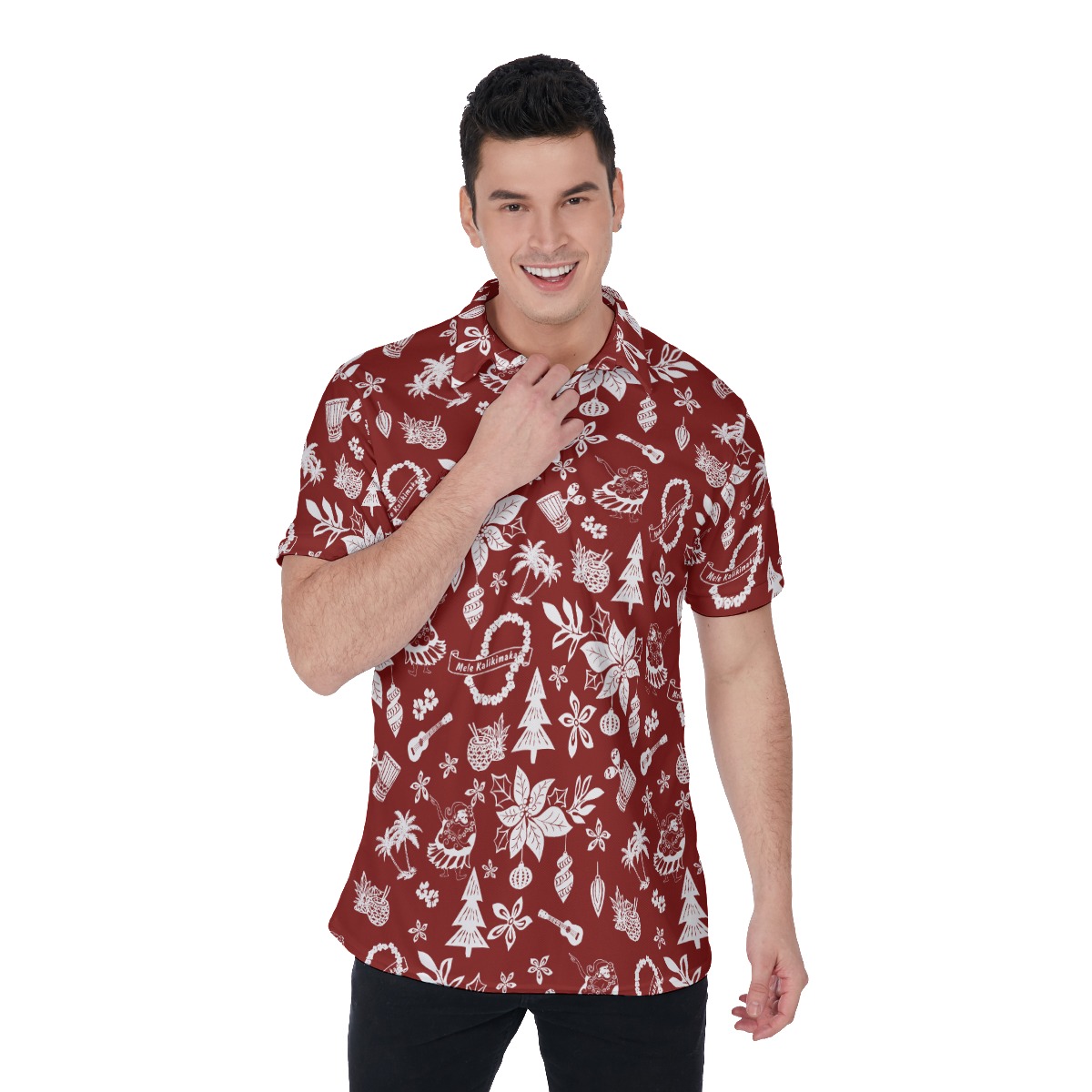 Men's Merry Christmas Red Polo Hawaiian Shirt - variant image 1