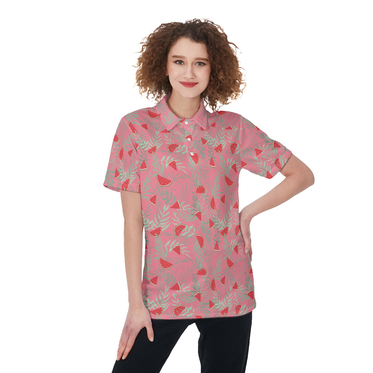 Watermelon Red Hawaiian Golf Shirt For Women - variant image 1