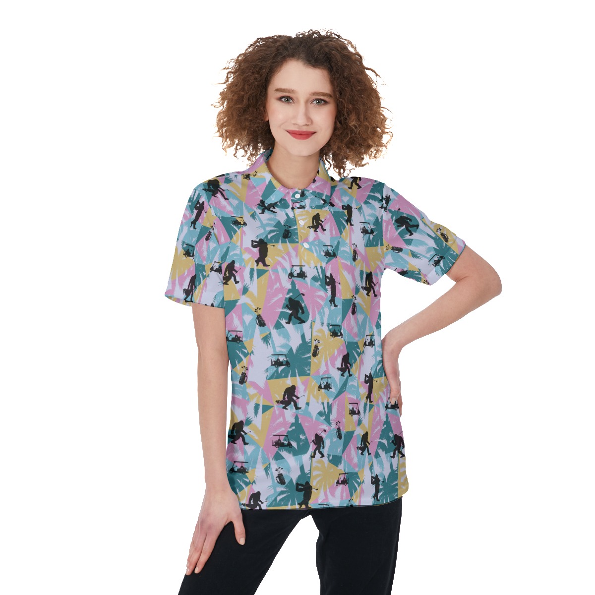 Bigfoot Playing Golf Women's Polo Shirts - variant image 1