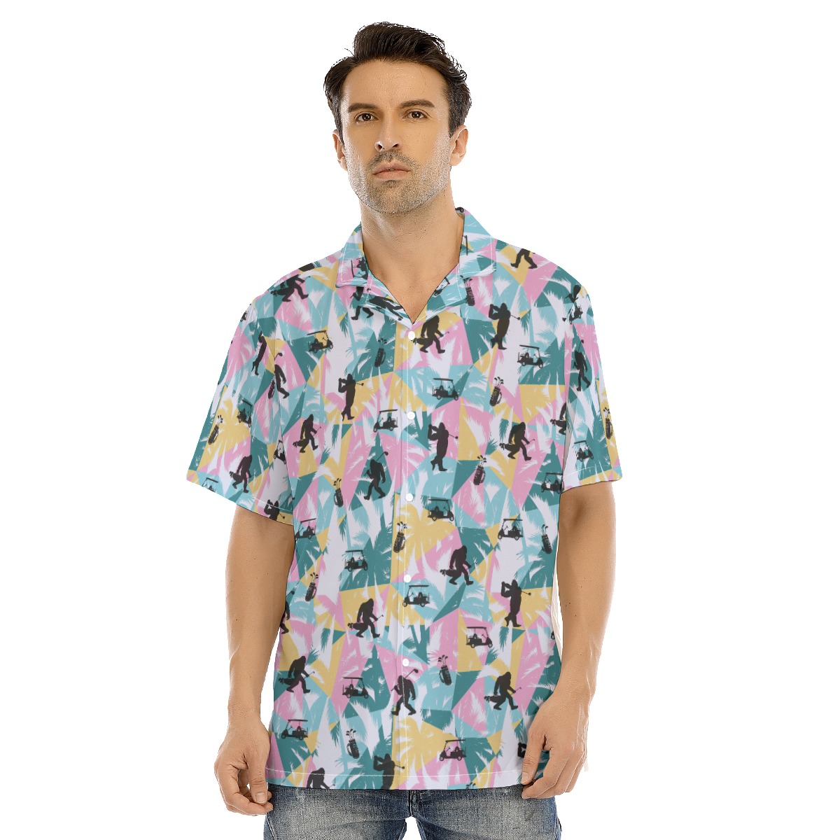 Funny Bigfoot Golf Palm Tree Men's Hawaiian Shirt - variant image 1