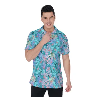 Blue Floral Flamingo Tactical Men's Polo Shirt