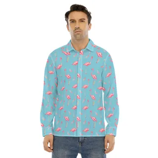 Cool Flamingo Blue Long Sleeve Hawaiian Shirt For Men