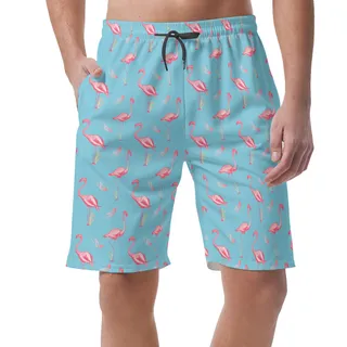 Men's Lovely Flamingo Blue Hawaiian Beach Shorts