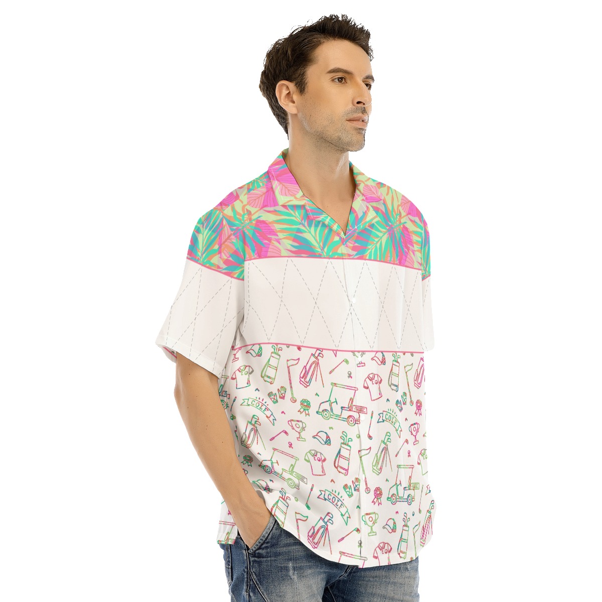 Floral Golf Patterns Pink And White Hawaiian Shirt