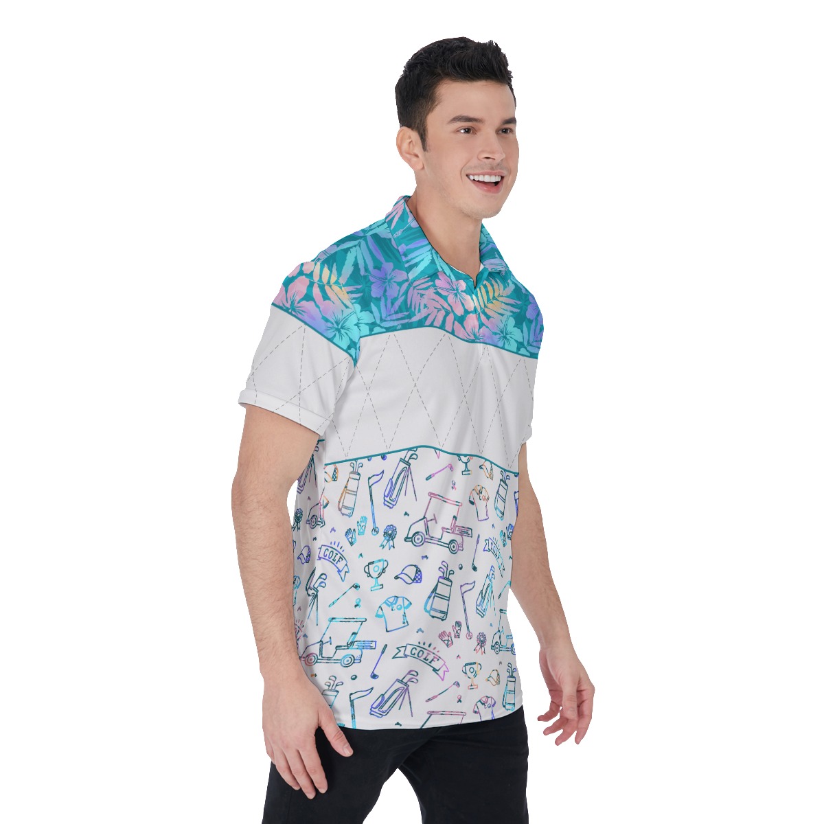 Golf Patterns Floral Men's Hawaiian Polo Shirt